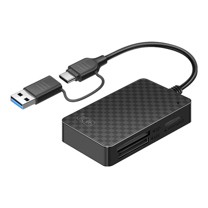 川宇川宇Type-C+USB3.0读卡器多功能合一高速传输多合一单反相机电脑通用支持四卡TF/SD/CF/MS内存卡 黑色 15cm