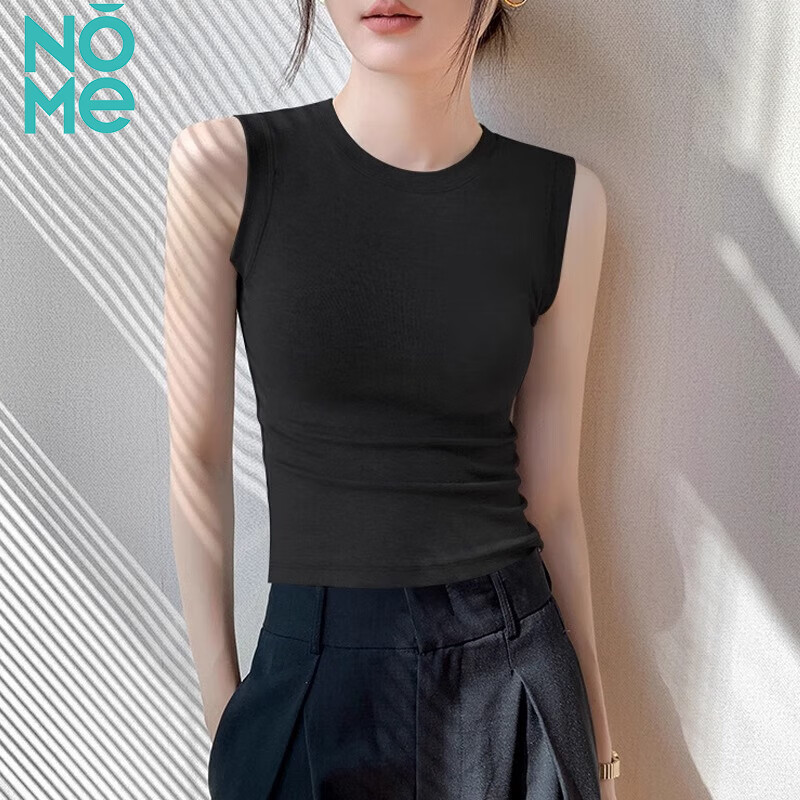 NOME小高領(lǐng)背心女新款螺紋修身韓版可外穿打底背心內(nèi)搭上衣 黑色 L