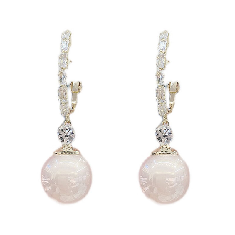 SNQP圆脸大脸适合耳环感大气镶钻香槟色珍珠耳环新款潮气 金色香槟珍珠银针