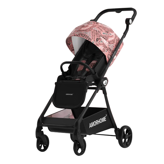AMORHOME高檔嬰兒推車可坐可躺寶寶推車可折疊高景觀雙向嬰兒車溜娃車 炫舞粉