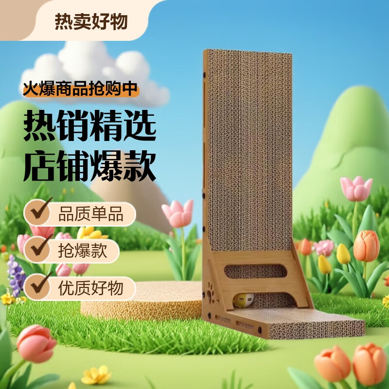 瓜洲牧L型猫抓板立式耐磨不掉屑猫窝一体耐抓大号瓦楞纸猫爪板猫咪玩具 猫抓板大号+加高升级BC瓦楞纸