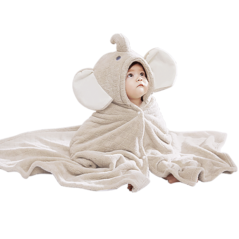 BABYGREAT婴儿浴巾儿童洗澡巾斗篷带帽子新生儿宝宝连帽包裹巾吸水速干四季 【连帽浴巾丨四季款】小象敦敦