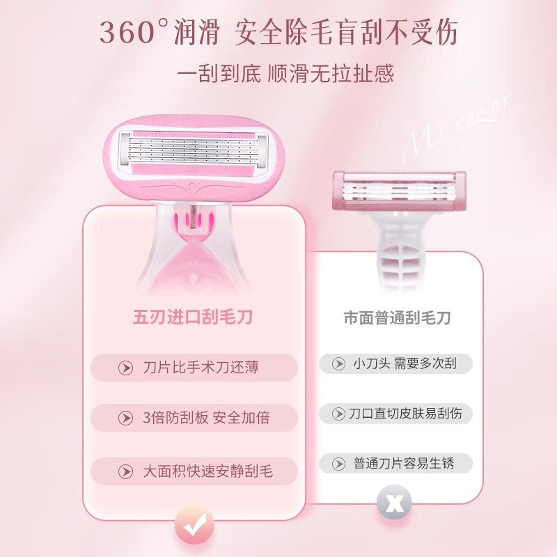 吉耏利女士刮毛刀腋下私密处专用脱毛刀剃毛刀女款除毛刀女士去毛神器 1刀架+2刀头送收纳盒+30g剃毛膏