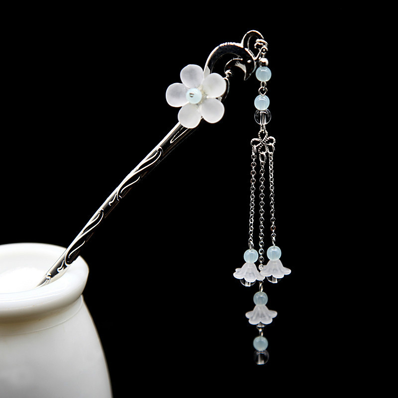 手工古装古风发簪子步摇汉服流苏发饰头饰仙女 d-5【云舒】浅蓝【右】