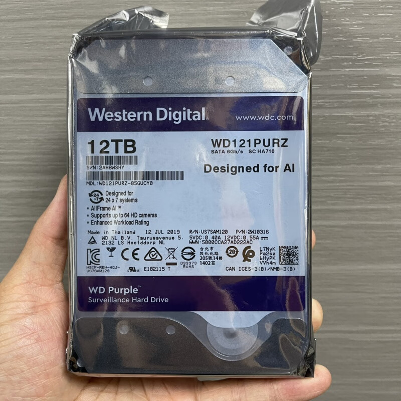 西部数据WD/西部数据 HA710 12T Ai紫盘WD121PURZ台式机 西数12TB监控硬盘 WD/西部数据 HA710 12T Ai紫盘WD1