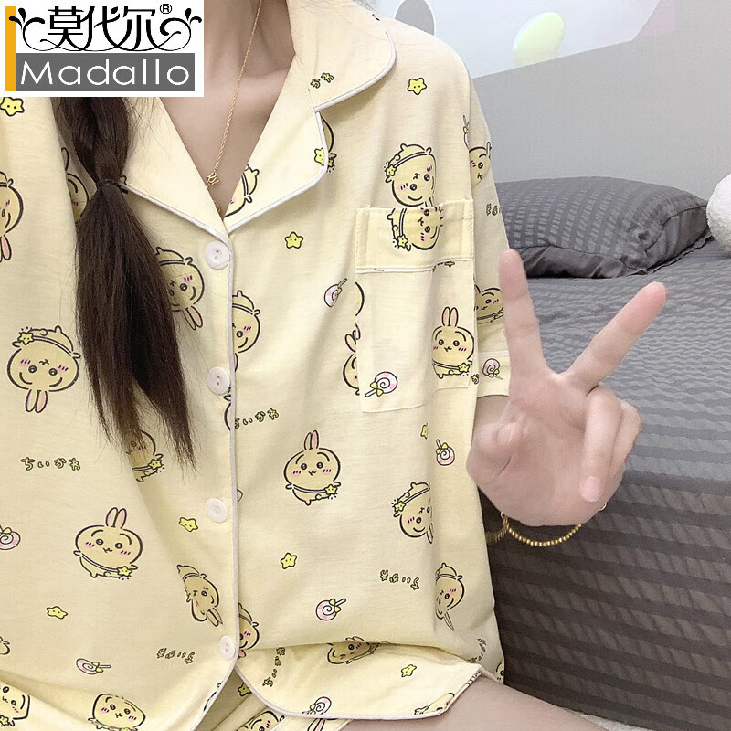 莫代爾吉伊卡哇chiikawa烏薩奇睡衣女夏短袖日系可愛學(xué)生家居服夏季外穿 純棉-烏薩奇【短袖+短褲】 M （體重80-95斤）