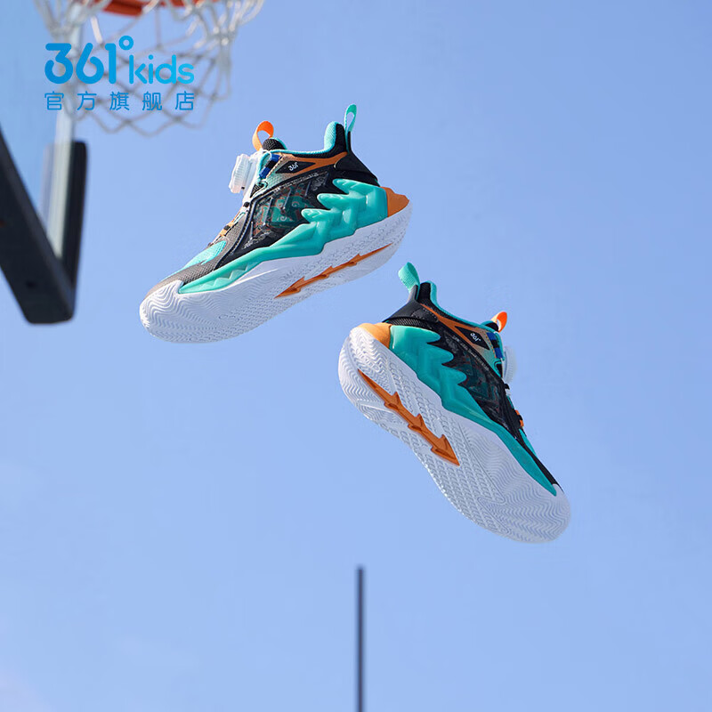 361°马到成功童鞋小童篮球鞋旋钮扣年春季新款运动鞋男童鞋子学生 湖水绿色/碳黑/电光橙色 32