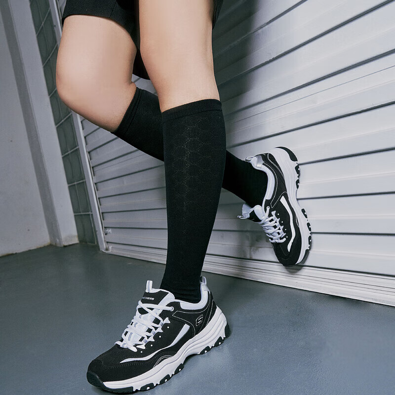 斯凯奇(Skechers)奥利奥熊猫鞋丨老爹鞋女经典黑白复古春夏轻便潮流增高运动休闲鞋 【女款】黑色/白-BKW 38.5