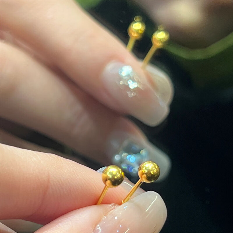 轩玖越南沙金耳钉敏小金豆豆女银耳针养耳洞18k 3mm光面小金豆一对