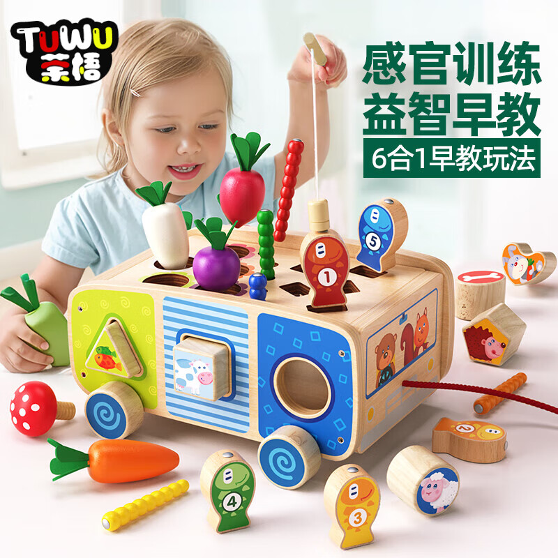 荼梧德国精工早教益智拔萝卜钓鱼玩具婴幼儿童0-6岁宝宝月拧螺丝捉虫 多功能益智拔萝卜钓鱼（6合1）限时送扭扭虫1个