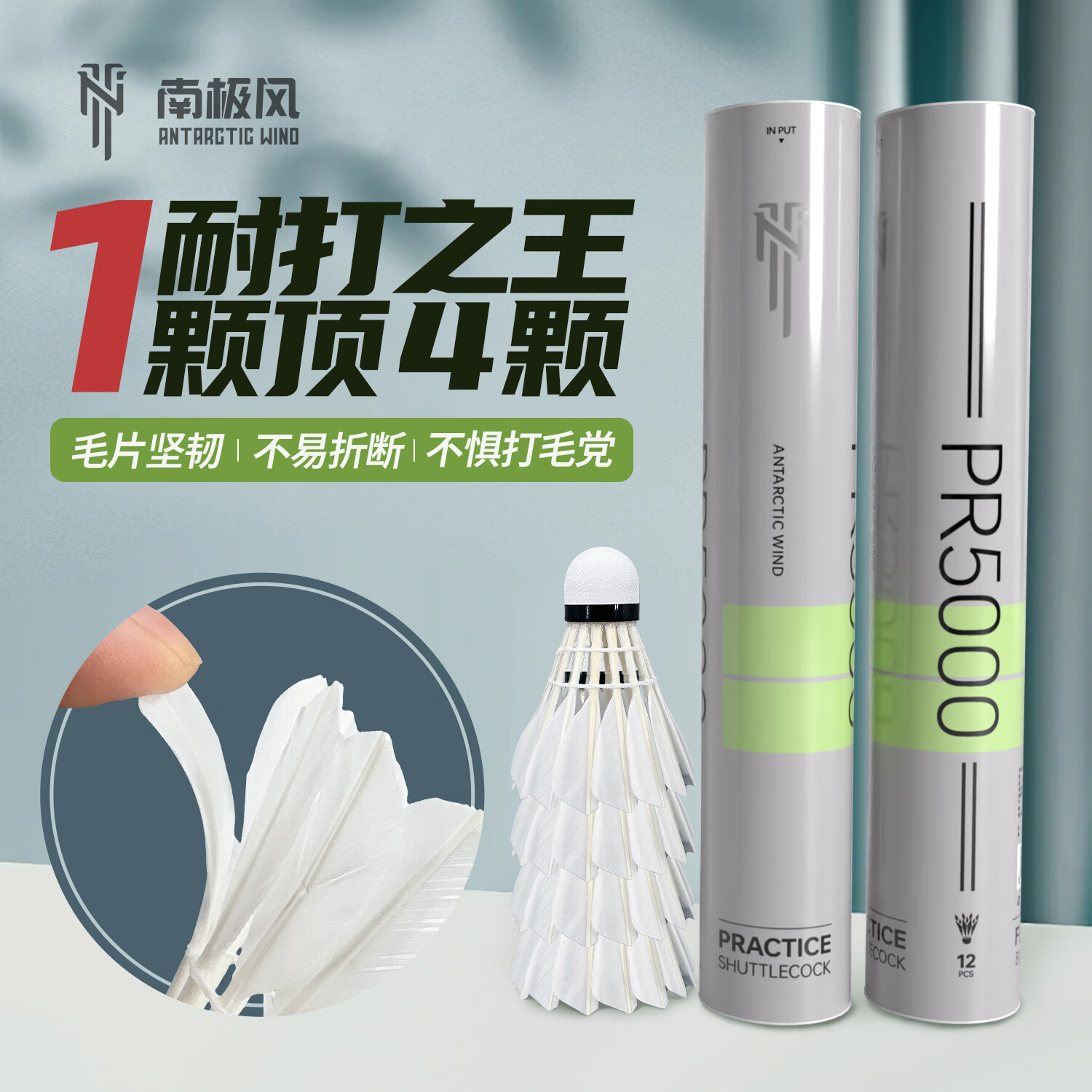 南极风PR5000 羽毛球鸭毛12只装 耐打专业比赛训练户外运动装备复合软木 1筒 【共12只】 77速