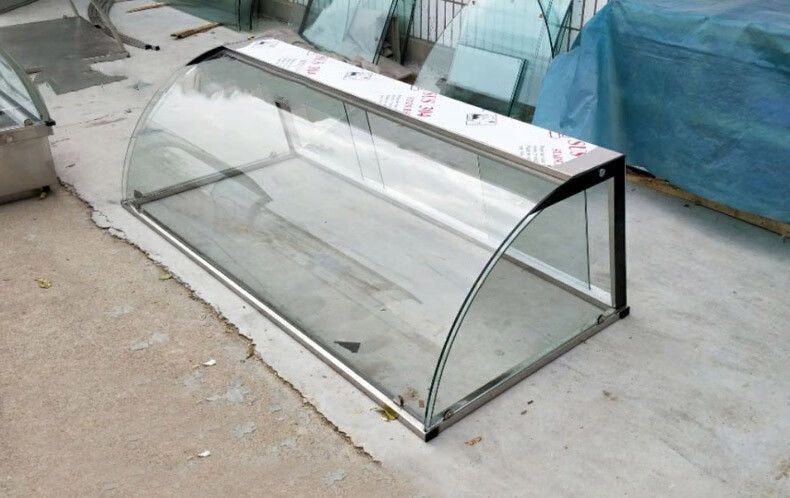 定做不锈钢防尘罩玻璃罩子熟食柜小吃店摆摊卤味肉玻璃柜台展示柜 B款前弧形封闭后带门属于定