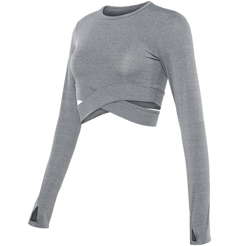 范斯蒂克（vansydical）緊身背心女長袖春夏季時尚健身衣運(yùn)動訓(xùn)練瑜伽服露臍上衣性感罩衫 花灰色FBF718301 S