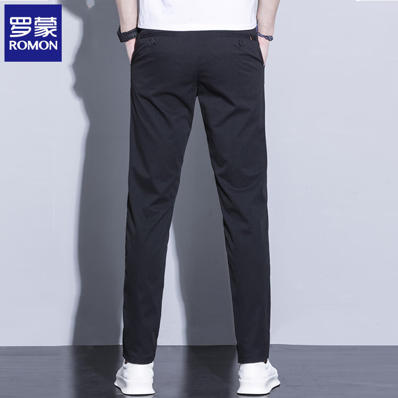 罗蒙（ROMON）男士休闲裤直筒修身春夏季新款商务休闲中青男裤百搭长裤子男 黑色 29