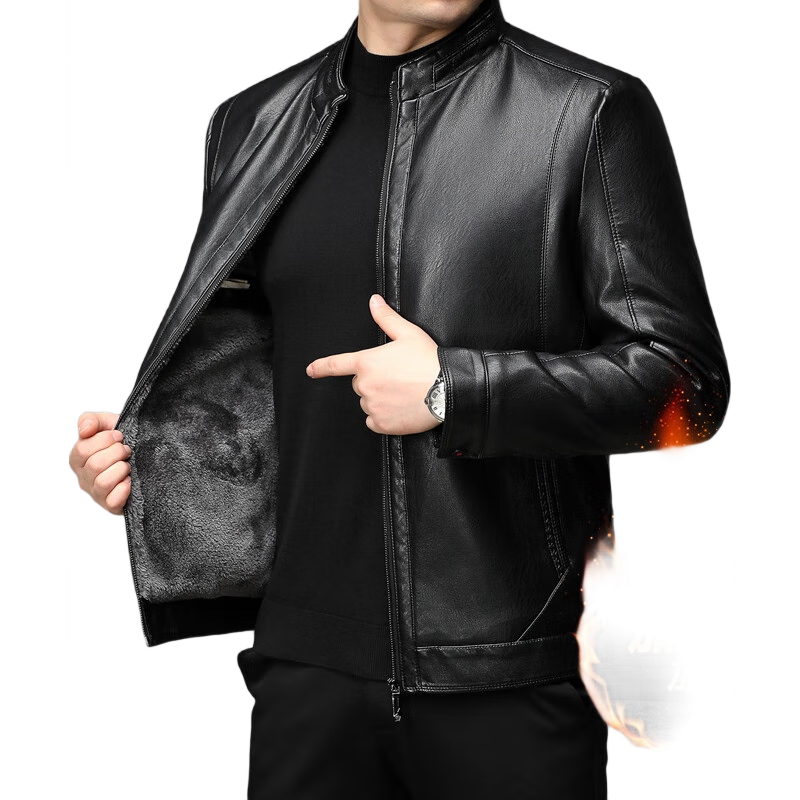 雅鹿皮衣男士加绒加厚中年男士秋冬保暖商务男装立领爸爸装外套皮夹克