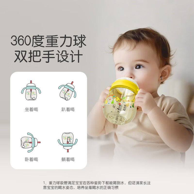 贝亲（Pigeon）熊猫小月龄防呛防漏喝水喝奶ppsu儿童学饮杯 300ml 7月+ 图 2