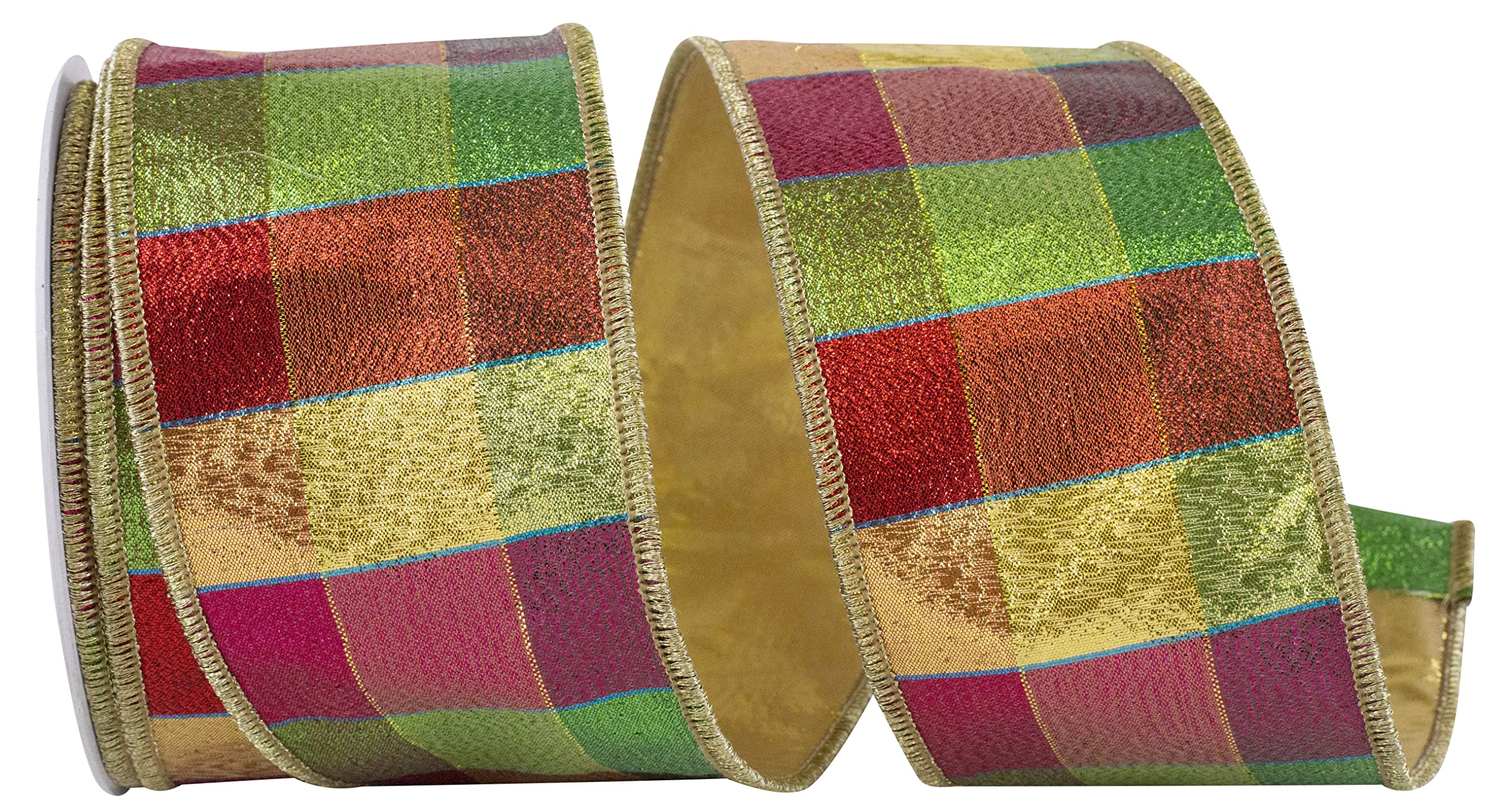 Reliant Ribbon 93922W00140F 寶石色調(diào)金屬格子絲帶