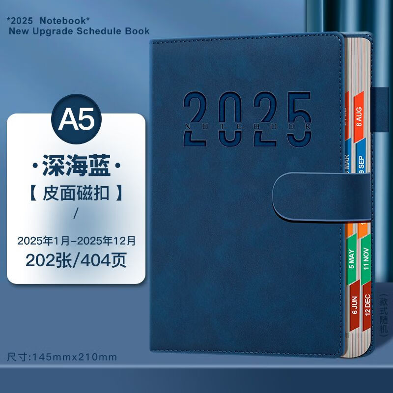 安彩匯德國(guó)品質(zhì)2025日程本365計(jì)劃每日日記本商務(wù)日歷筆記本時(shí)間記事本手冊(cè)巨厚 2025款磁扣皮面日程本藍(lán)色