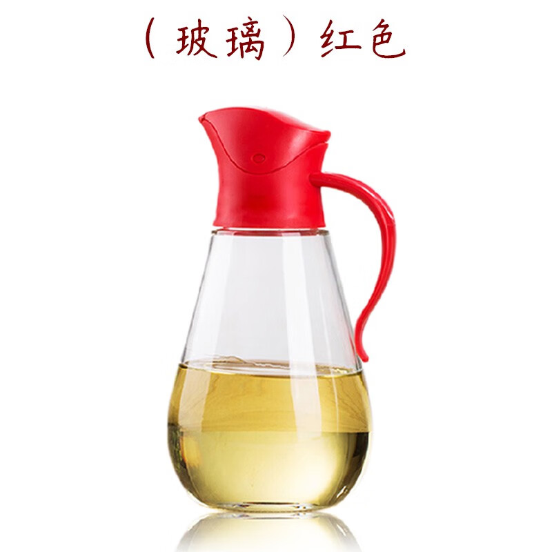 玻璃自動(dòng)開蓋油瓶不滴漏廚房家用裝醬油瓶醋瓶醋壺油罐套裝550ML 紅色550ML玻璃