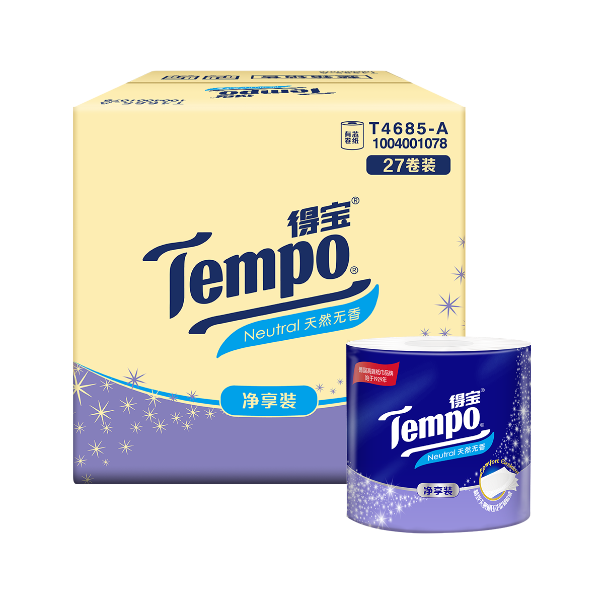 �ñ���TEMPO��һ��ͬ�� ��о��ֽ ����4��145g*27�� �ɳ�ɢ ����ֽ ��Ͳֽ  96.84Ԫ����42.46Ԫ/����