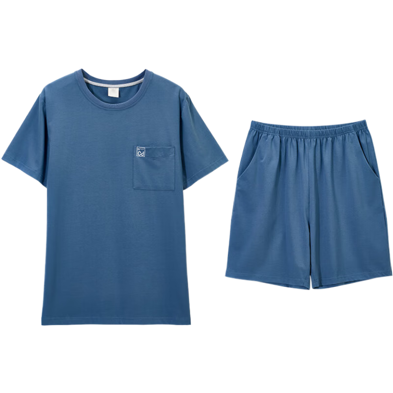 達(dá)爾麗春季新款睡衣男針織棉圓領(lǐng)套頭春夏短袖短褲薄純色男士家居服套裝 T9241241-063-灰蘭色 XL