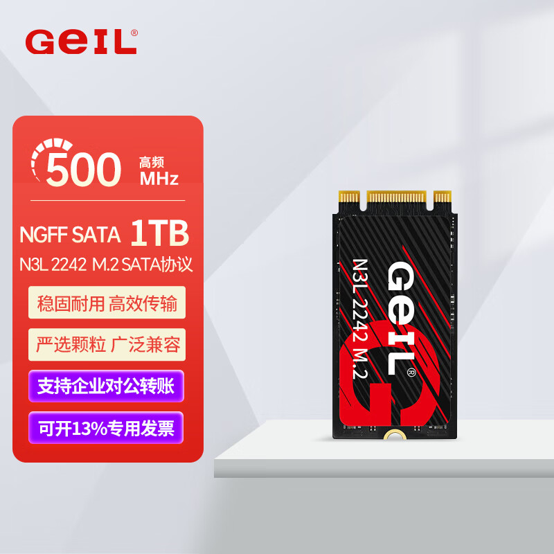 GEIL金邦N3L 固态硬盘NGFF 2242短板 M.2 SATA协议电脑笔记本SSD 1T