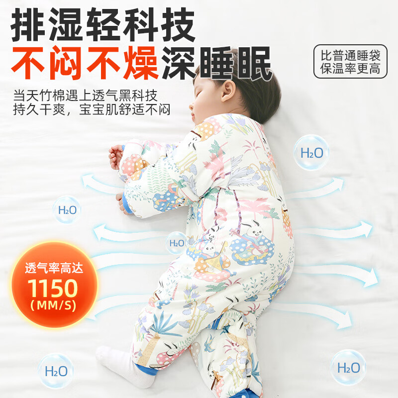 盟石（cute stone）宝宝恒温睡袋婴儿冬季儿童1-3-6岁分腿防惊跳新生儿睡衣防踢包被 独角鹿鸣【天竹×恒温/260g】 90码【空调房加厚 室温15℃】