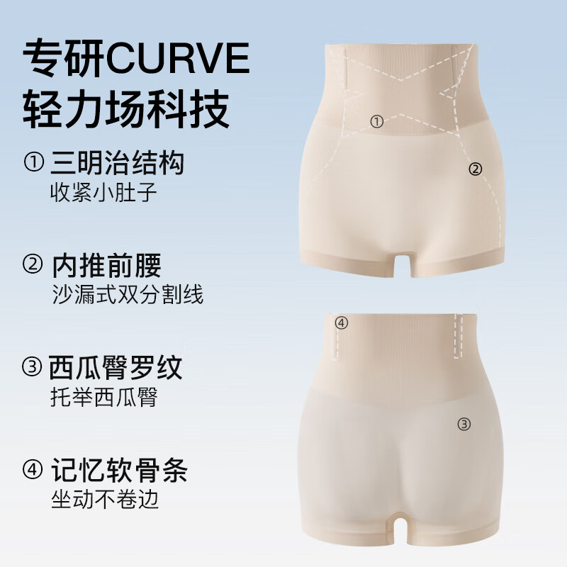 曲线主义云朵安全裤女收腹提臀塑身收小肚子强力产后无痕女士内裤 黑色 1条 M 码