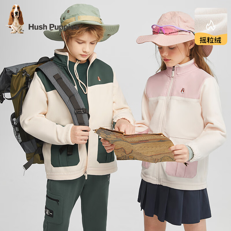 暇步士(Hush Puppies)【经典款】童装儿童男女童秋简约时尚拼色青春感针织外套 暗草绿 150