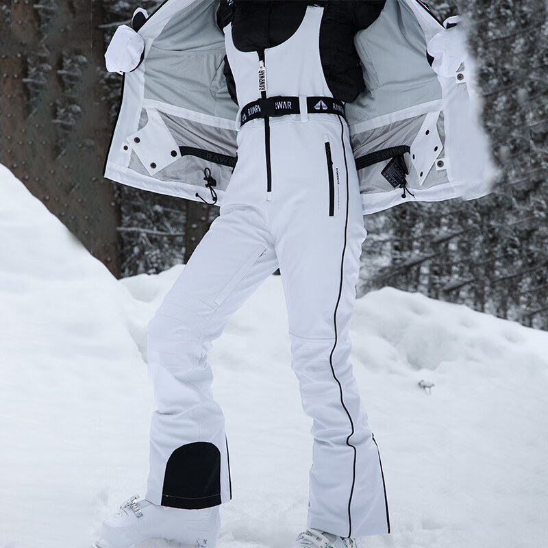 RAWRWAR2024滑雪褲女款加絨防風防水冬季雙板滑雪背帶褲小個子修身雪地褲 白色背帶褲 S