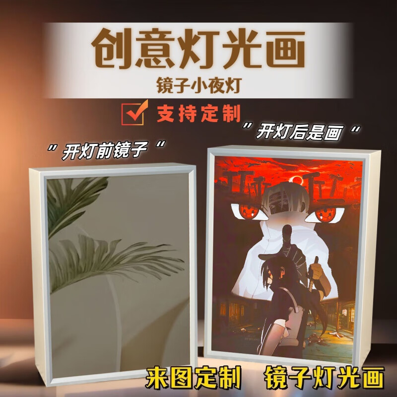 沐瑾火影忍者周边灯光画卧室摆件镜子小夜灯氛围发光画相框手办礼物 宇智波鼬 镜子画芯【不含相框不发光】