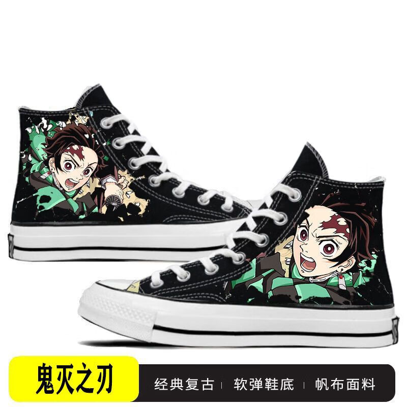 旋昱帆布鞋鬼灭之刃春秋新款高帮鞋透气日系动漫男女学生时尚潮流板鞋