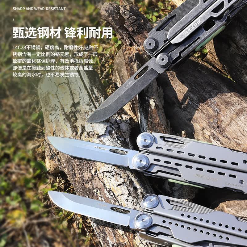 鸿丰户外多功能钳子车载应急工具便携瑞士军士刀万用扳手救援剪刀 枭狼3石洗大马士革版本