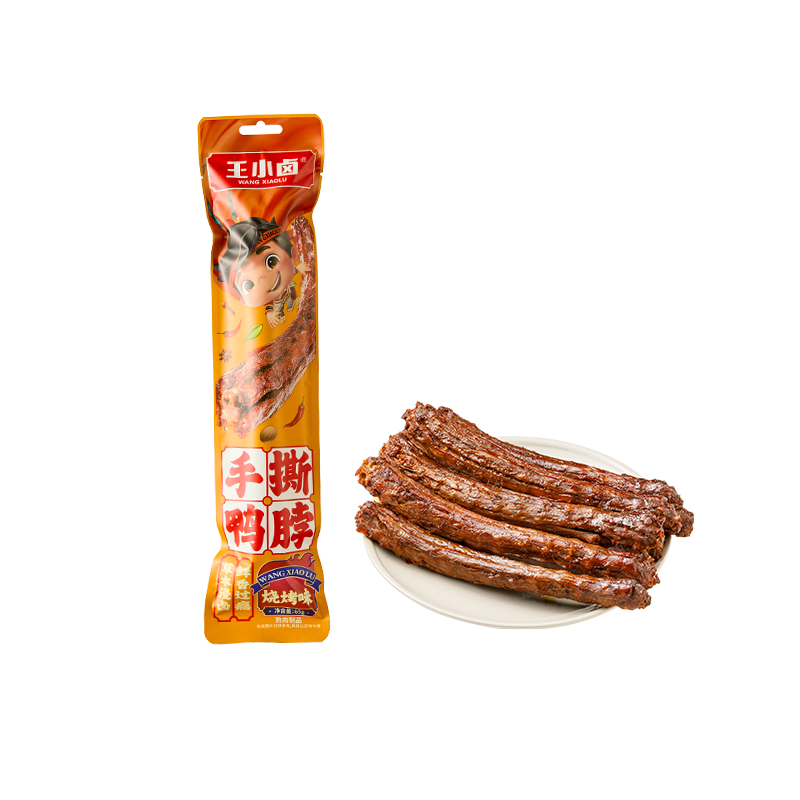 王小鹵鴨脖小雞腿雞翅根雞肉豆堡魔芋絲鵪鶉蛋鹵味零食-Y 風(fēng)干鴨脖65g（燒烤味）