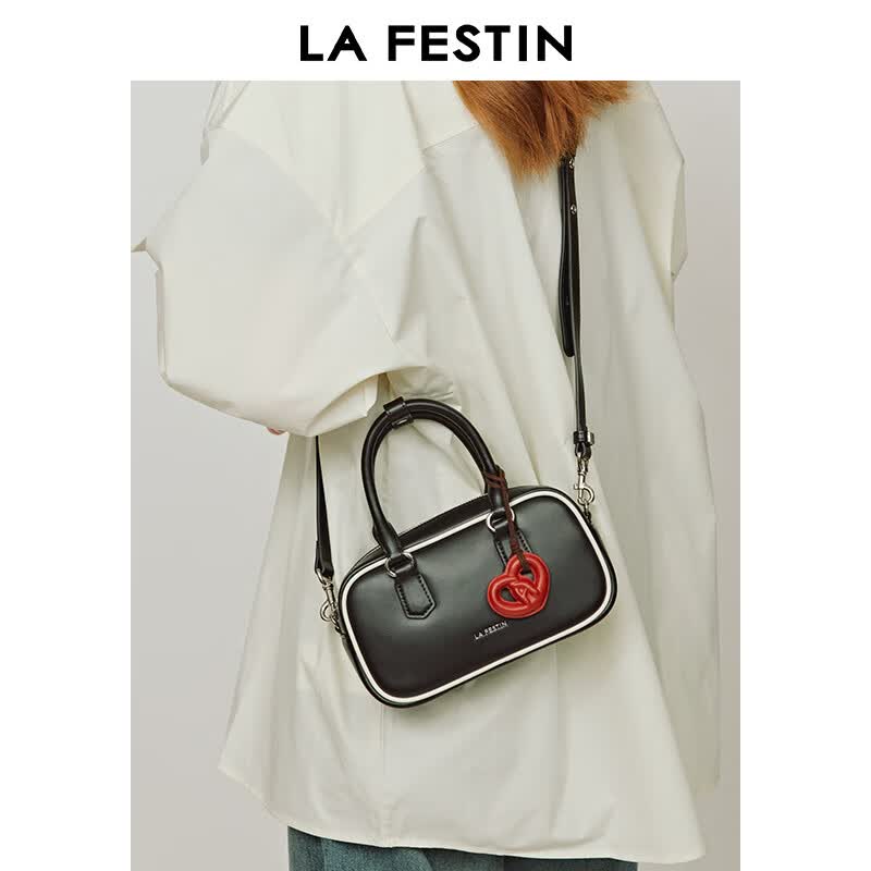 拉菲斯汀(La Festin)cookie包包女款2026新款保龄球包斜挎手提波士顿包生日礼物送女生 暮色黑 | 配有可拆卸肩带