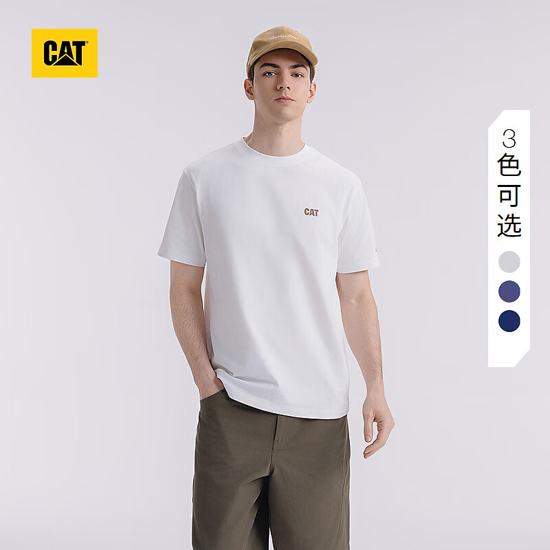卡特（CAT）夏季男士短袖全棉户外通勤美式微落肩山系印花图案简约百搭T恤 杏色 2XL