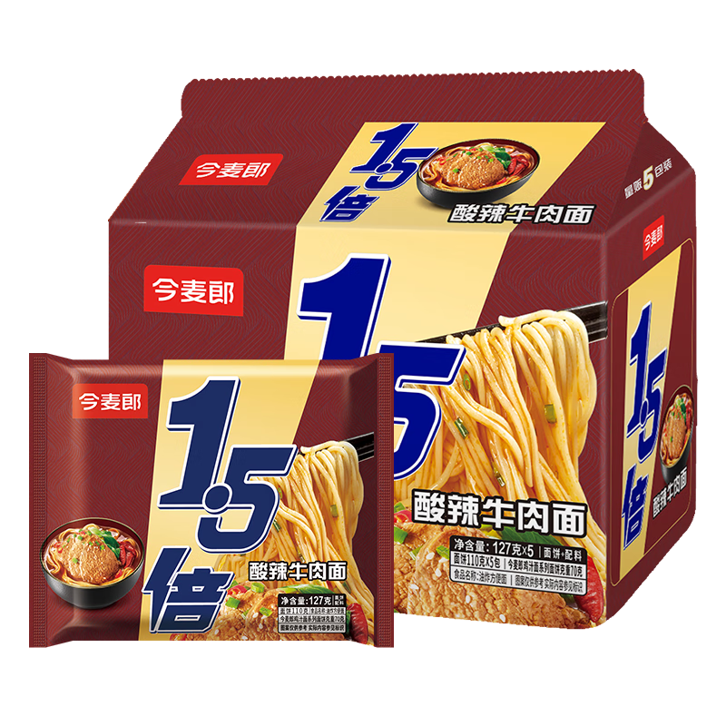 再降价、PLUS会员：今麦郎方便面 袋装 1.5倍 五连包