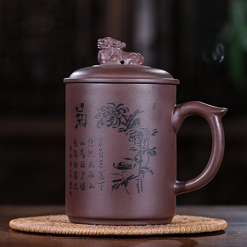 胖東來品質(zhì)紫砂茶杯大容量宜興杯個人專用杯陶瓷杯男手工帶蓋家用 貔貅-菊花款- 550ml 宜興紫砂 產(chǎn)地直發(fā)