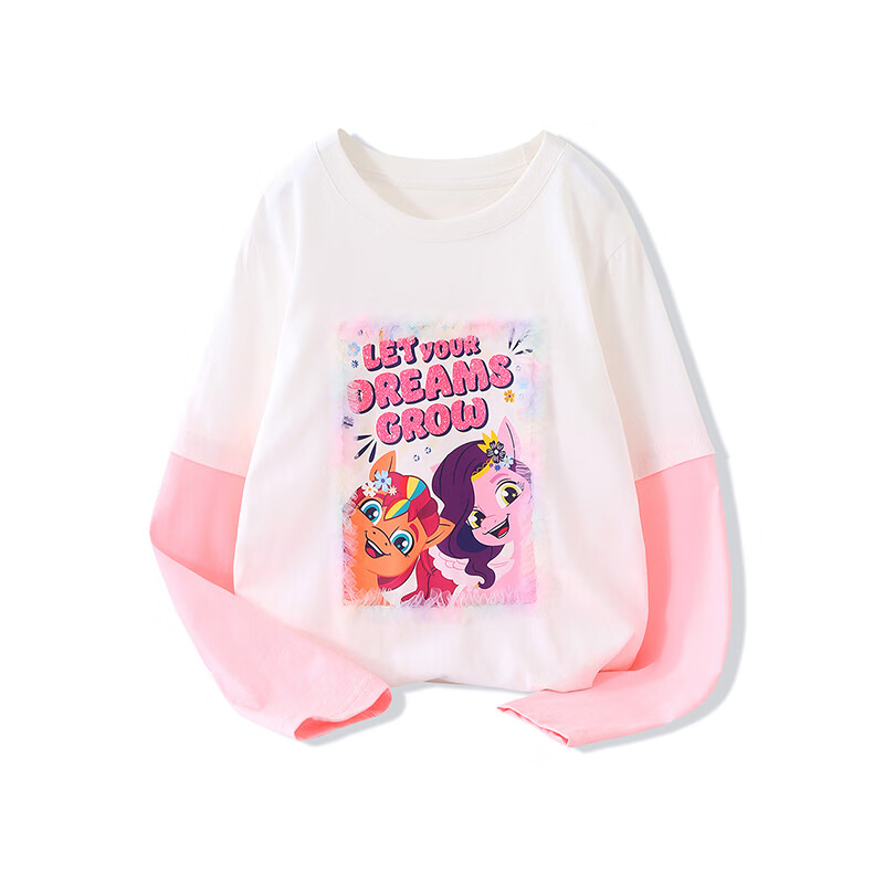 小马宝莉儿童长袖t恤2025春新款中大童打底衫女孩外穿假两件洋气圆领上衣 白色 160