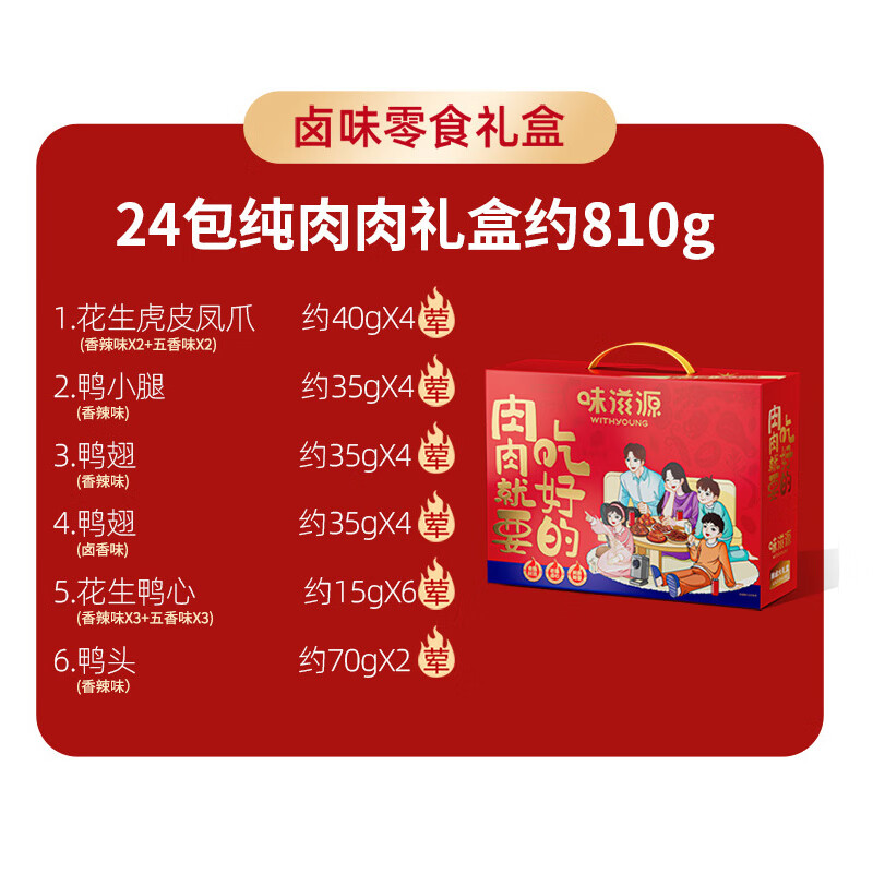 味滋源春节新年坚果礼盒年货大礼包 干果炒货组合零食送礼年货礼包 肉肉就要吃好的辣卤大礼盒-810g 1件