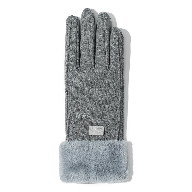 达芬奇密码 秋冬季开车可触屏加绒保暖防风防寒手套女 毛口 灰色 均码