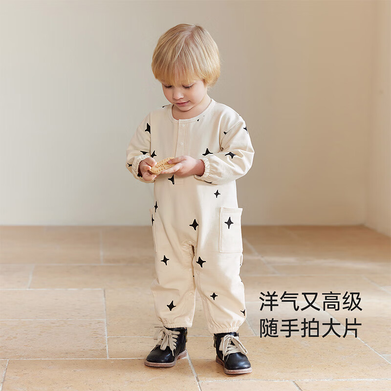 babylove【清仓】新生儿连体衣春秋纯棉卫衣宝宝哈衣新生儿爬服洋气休闲 月牙弯 90cm