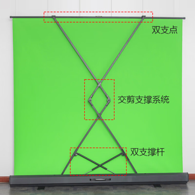 利帅直播抠像布 升降地拉幕可移动 便携式伸缩幕布 免打孔免安装 绿幕背景布 2.5米宽*2.5米高(绿幕)