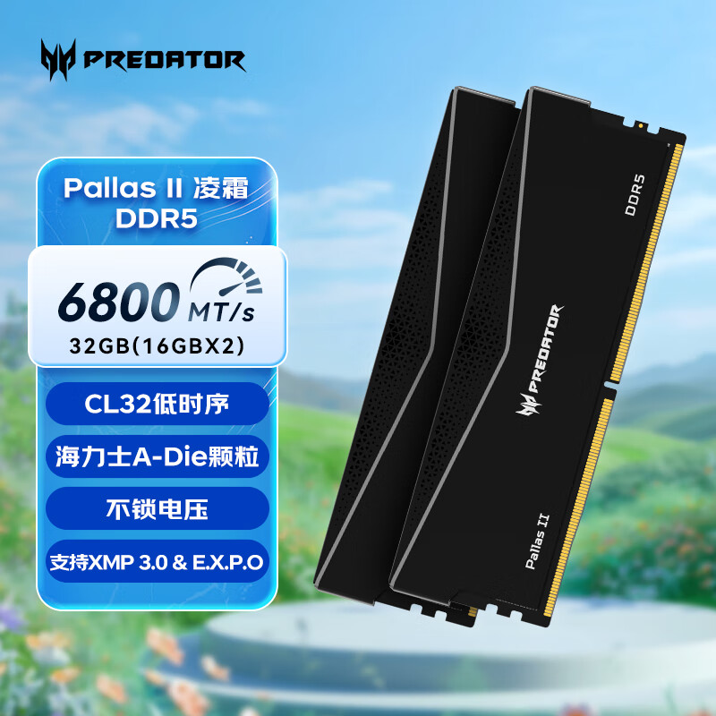 宏碁掠夺者（PREDATOR）DDR5 台式机内存条 Pallas II凌霜系列 32G 6800MHz C32 Adie凌霜黑 538 32GB 2条套条 16*2