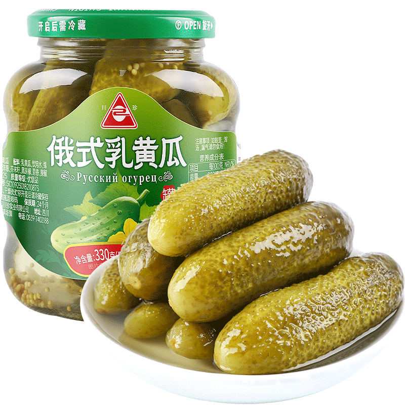 川珍 俄式乳黄瓜330g 酸黄瓜乳酸青瓜罐头西餐三明治汉堡配菜酱腌菜