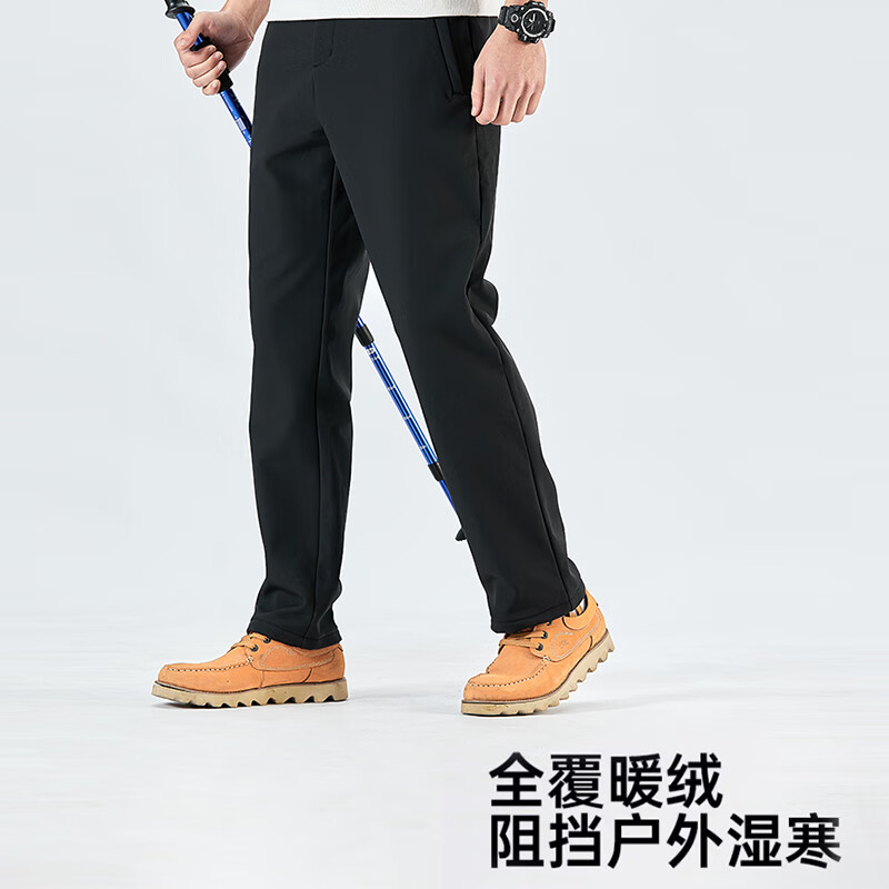 图途软壳裤男士2025秋冬新款防风时尚保暖休闲直筒登山长裤 黑色 XL