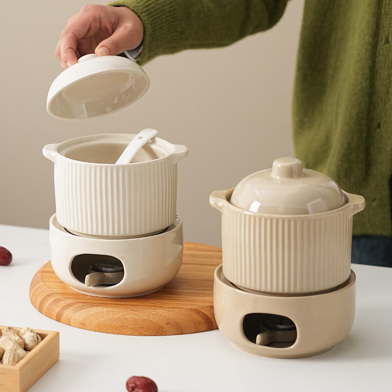 LZJV瓦罐煨汤沙县小吃商用保温底座配保温炉老式炖罐家用炖盅陶瓷带盖 炖盅-奶白色【l】 45000cm