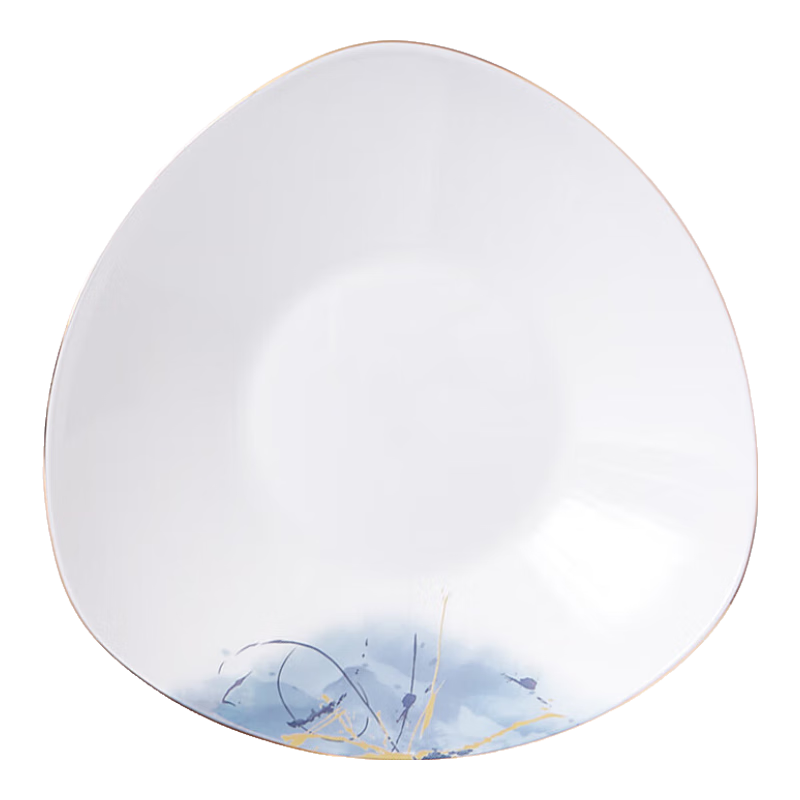 品聚德4個(gè)骨瓷菜盤(pán)子家用8英寸盛菜盤(pán)創(chuàng  )意深盤(pán)裝菜飯盤(pán)湯盤(pán)金邊輕奢盤(pán)子 藍顏知己骨瓷三角盤(pán) 8英寸 1個(gè)裝