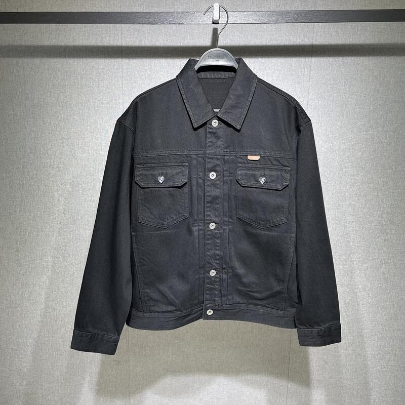 太平鳥B2BJF1107男裝闊型刺繡牛仔夾克2025春季新款休閑寬松外套 黑色 6-闊型 S 165