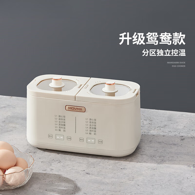 SJBOB德国进口品质鸳鸯煮蛋器蒸蛋器多功能自动断电煮蛋神器家用智能蒸蛋器煮早餐神器 米白色【鸳鸯款】